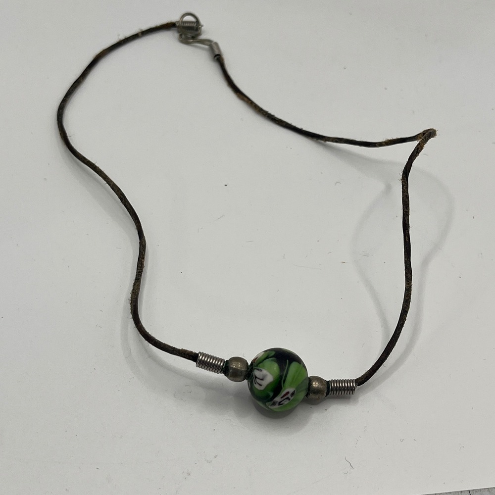 Handmade Cord Necklace with Murano Glass Bead and Metal Accents
